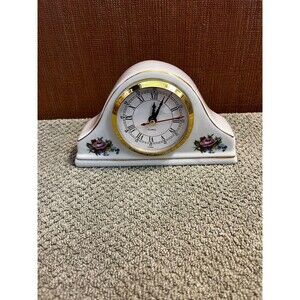 Vintage Mantle Clock Floral Gold Trim 7.50"x4.50"  Quartz (Battery) Unbranded